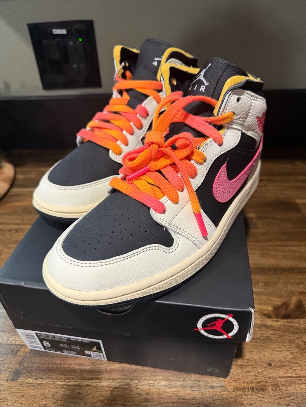 BRAND NEW Nike Air Jordan 1 Mid Black Cream Pink Orange Accents